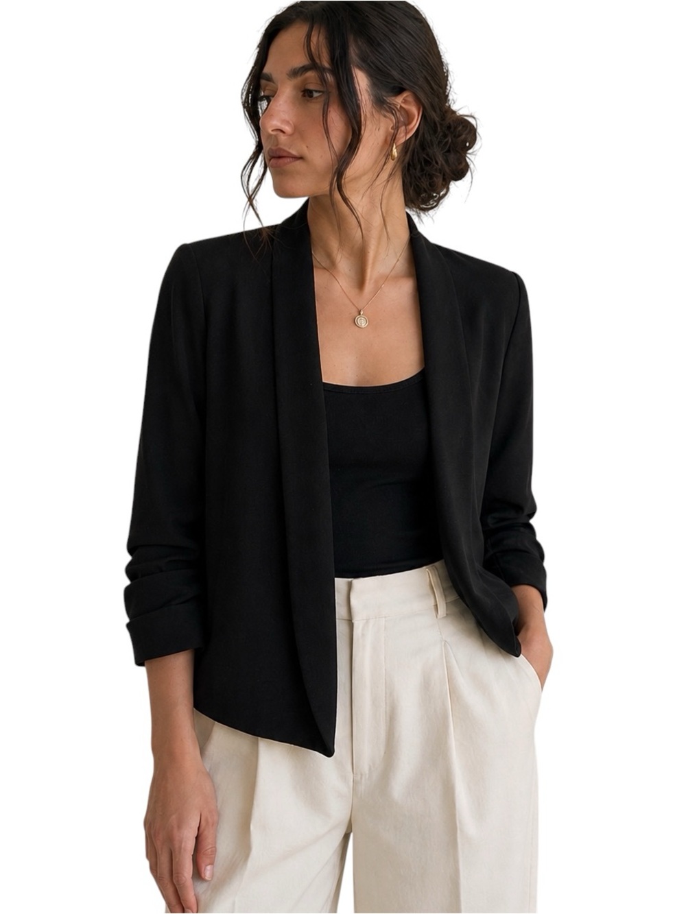 Rachel Zoe Black Open Front Blazer Medium Minimalist Chic Workwear
